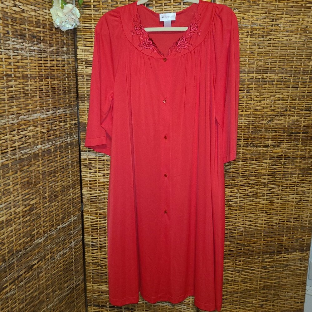 VTG NWT Shadowline Nylon Button Front Robe Gown Holly Red Size Large